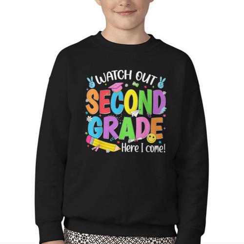 Watch Out Second Grade Here I Come Back To School 2nd Grade Youth Crewneck Sweatshirt - Savourry