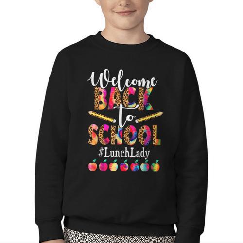 Welcome Back To School Lunch Lady Leopard On First Day Of School Youth Crewneck Sweatshirt - Savourry
