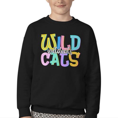 Wildcats School Spirit Groovy Back To School Girls Youth Crewneck Sweatshirt - Savourry