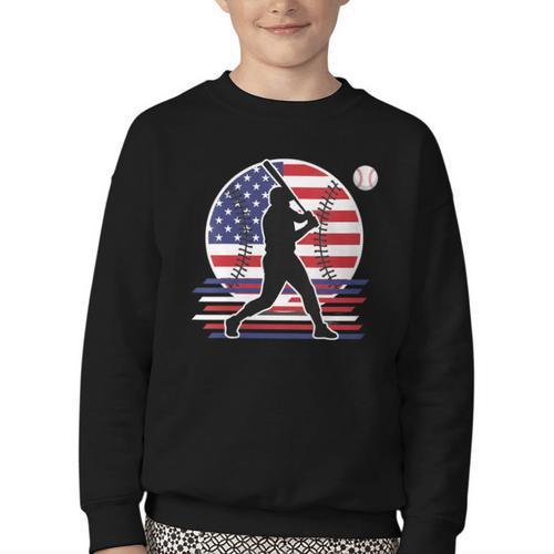 Women's Batter Patriotic American Flag Baseball Silks Youth Crewneck Sweatshirt - Sportilla