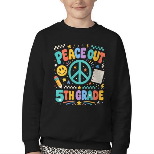 Women's Peace Out 5th Grade Retro Back To School Students Youth Crewneck Sweatshirt - Savourry