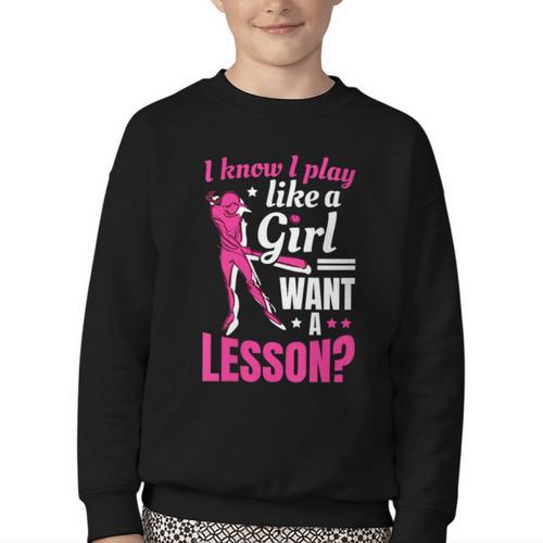 Women's Play Like A Girl Softball Baseball Girls Youth Crewneck Sweatshirt - Sportilla