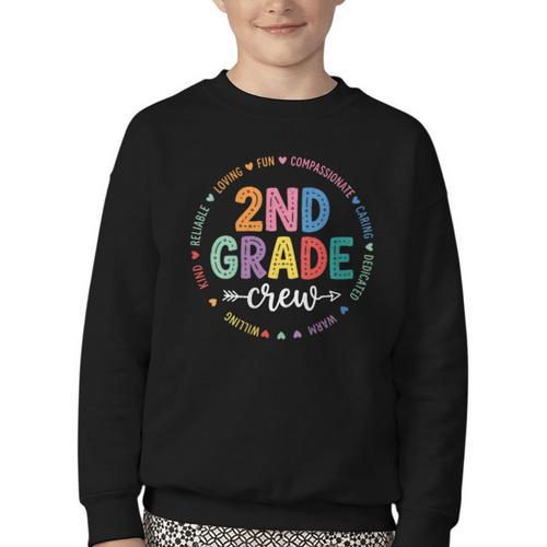 Women's Second 2ND Grade Crew Back To School Kids Students Tee Youth Crewneck Sweatshirt - Savourry