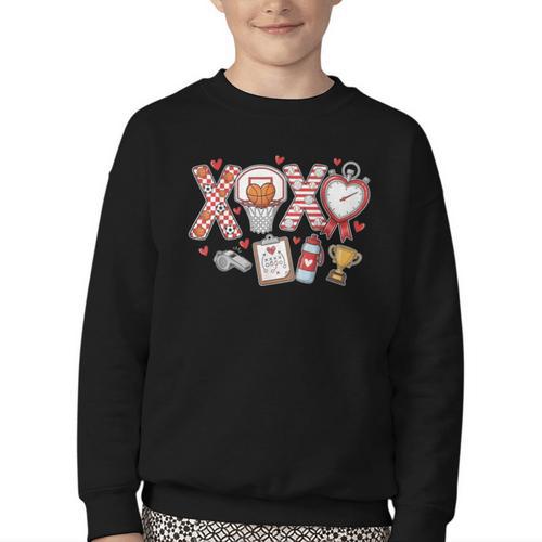 XOXO Physical Education Valentines Day Baseball Football Men Youth Crewneck Sweatshirt - Sportilla