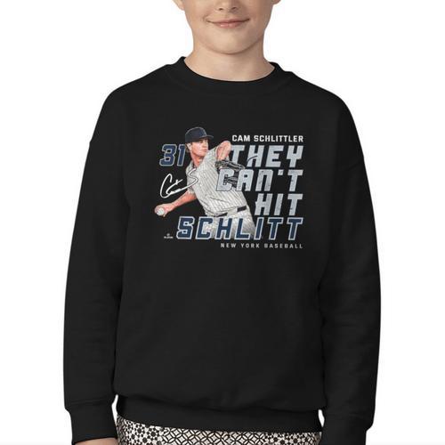 They Can't Hit Schlitt Cam Schlittler New York Baseball MLBP Youth Crewneck Sweatshirt - Sportilla