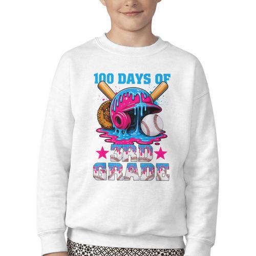100 Days Of 3rd Grade Baseball 100th Day Of School Boys Kids Youth Crewneck Sweatshirt - Sportilla