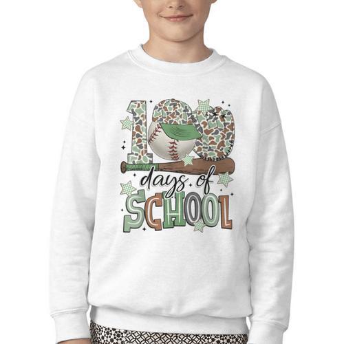 100 Days Of School Baseball Camo Men Boy Kid Youth Crewneck Sweatshirt - Sportilla