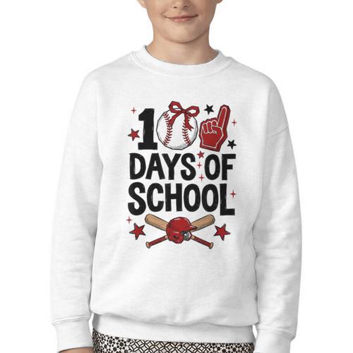 100 Days Of School Coquette Bow Baseball 100th Day Girl Kid Youth Crewneck Sweatshirt - Sportilla