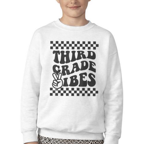 1st Day Of 3rd Grade Vibes Retro Girls Back To School Boys Youth Crewneck Sweatshirt - Savourry