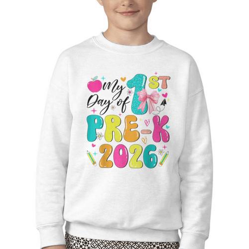 My 1st Day Of Pre-K 2026 Back To School Bow PreK Kids Girls Youth Crewneck Sweatshirt - Savourry