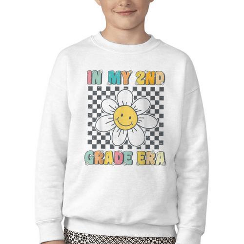 In My 2nd Grade Era Retro Groovy Second Grade Back To School Youth Crewneck Sweatshirt - Savourry