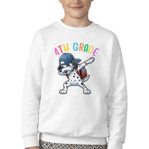 4th Grade Crew Dalmatian Dog Dabbing Back To School Premium Tri-Blend Youth Crewneck Sweatshirt - Savourry