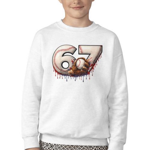 6 7 Six Seven American Baseball Graphic Youth Crewneck Sweatshirt - Sportilla