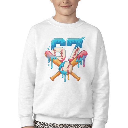 67 Baseball Life Style 101 Apparel Youth Drip Baseball Boys Youth Crewneck Sweatshirt - Sportilla