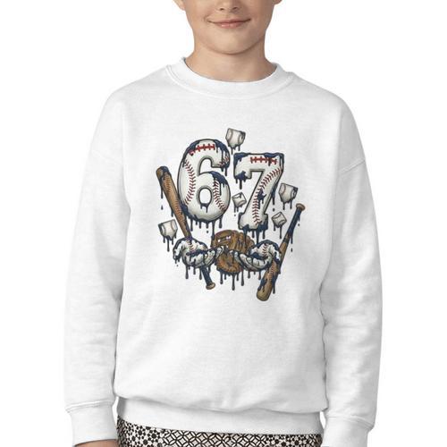 67 Baseball Six Seven Baseball 6 7 Kids Boys Girls Premium Tri-Blend Youth Crewneck Sweatshirt - Sportilla