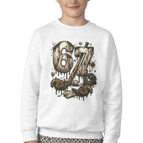 67 Baseball Six Seven Baseball 6 7 Kids Boys Girls Youth Crewneck Sweatshirt - Sportilla
