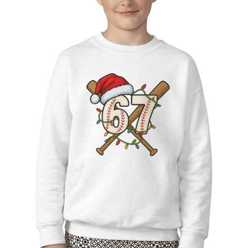 67 Baseball Xmas Lights Santa Hat Holiday Youth Crewneck Sweatshirt - Sportilla