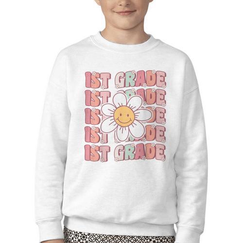70s Groovy 1st Grade Back To School First Day Of First Grade Youth Crewneck Sweatshirt - Savourry
