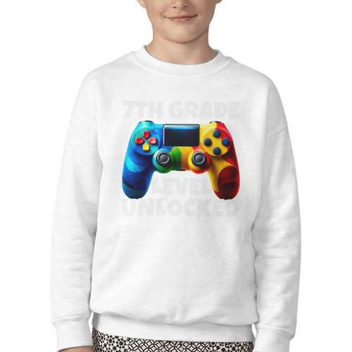 7th Grade Level Unlocked Back To School Gamer Boys Girls Youth Crewneck Sweatshirt - Savourry