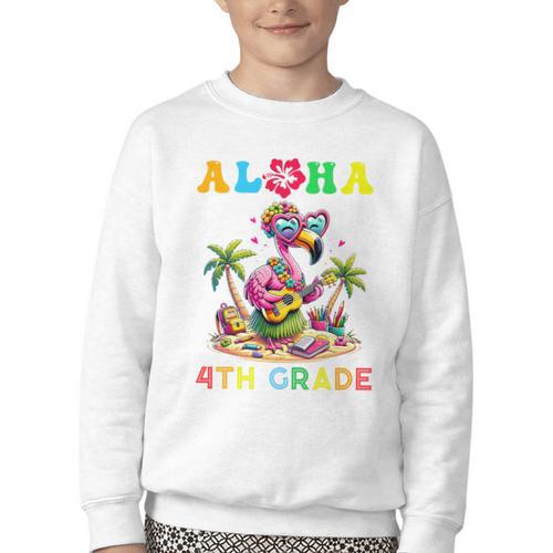 Aloha Fourth Grade Flamingo Hawaii Back To School Kids Girl Premium Tri-Blend Youth Crewneck Sweatshirt - Savourry