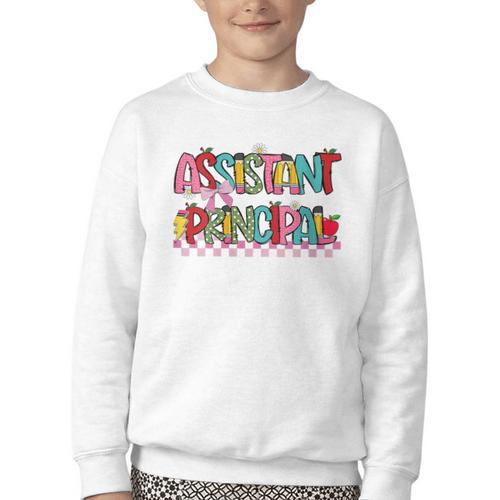 Assistant Principal Coquette Bow Pencil Cute Back To School Youth Crewneck Sweatshirt - Savourry