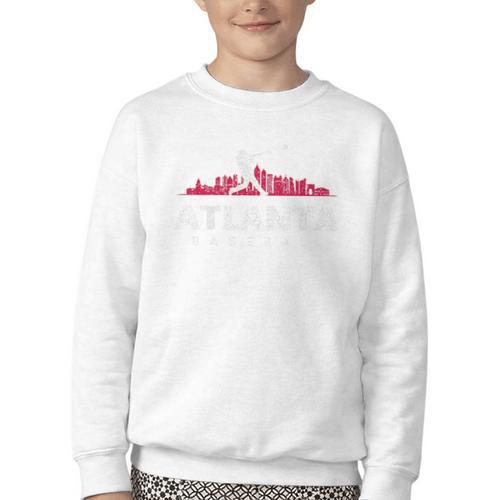 Atlanta Baseball Vintage Player Minimalist Skyline Retro Youth Crewneck Sweatshirt - Sportilla