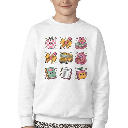 Back To School Coquette Bow First Day Of School Toddler Girl Youth Crewneck Sweatshirt - Savourry