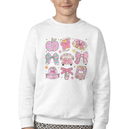 Back To School Coquette Bow Pencil School Students Girls Youth Crewneck Sweatshirt - Savourry