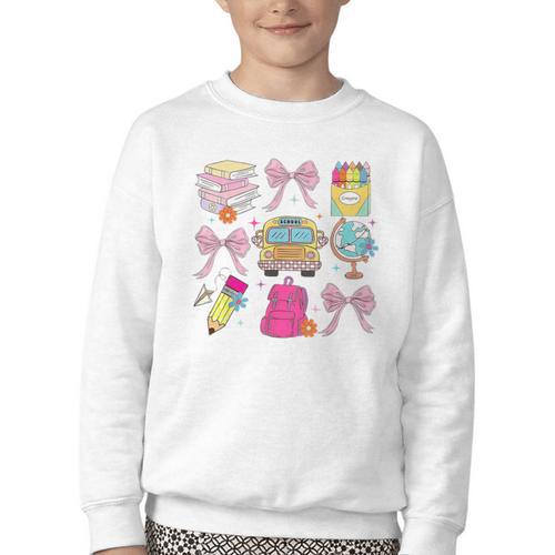 Back To School Coquette School Bus Pencil Youth Crewneck Sweatshirt - Savourry