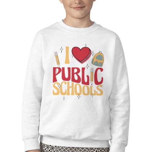 Back To School Education I Love Public Schools Youth Crewneck Sweatshirt - Savourry