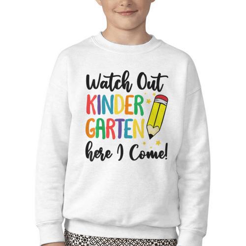 Back To School Kids Watch Out Kindergarten Here I Come Youth Crewneck Sweatshirt - Savourry