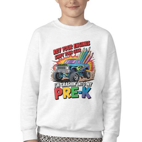 Back To School Pre-K Preschool Monster Truck First Day Boys Youth Crewneck Sweatshirt - Savourry