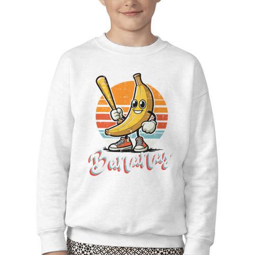 Bananas Baseball Sunset Retro Fruit Sports Boys Kids Men Premium Tri-Blend Youth Crewneck Sweatshirt - Sportilla