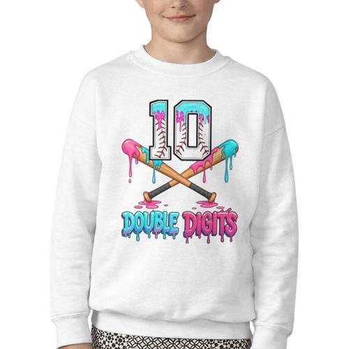 Baseball 10 Year Old Ice Cream Drip 10th Bday Double Digits Youth Crewneck Sweatshirt - Sportilla