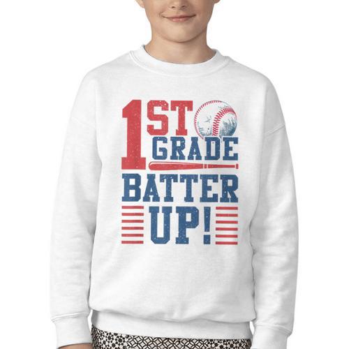 Baseball 1st Grade Back To School 1st Grade Batter Up Youth Crewneck Sweatshirt - Savourry