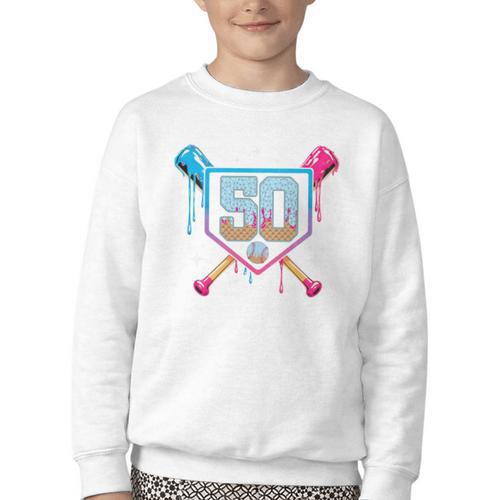Baseball 50 Year Old Ice Cream Drip 50th Birthday Number 50 Youth Crewneck Sweatshirt - Sportilla