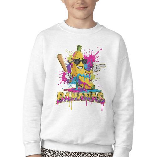 Baseball Banana Splatter Sports Kids Teens Premium Tri-Blend Youth Crewneck Sweatshirt - Sportilla