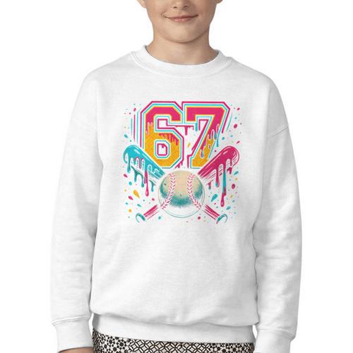 Baseball Drip 6 7 Number 67 Six Seven Meme Boys Kids Youth Crewneck Sweatshirt - Sportilla