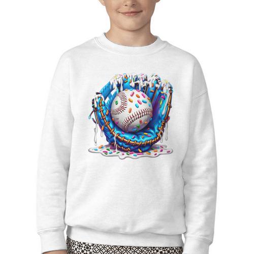 Baseball Drip For Boys Ice Cream Drip Youth Baseball Boys Premium Tri-Blend Youth Crewneck Sweatshirt - Sportilla
