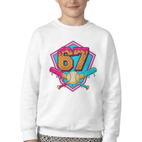 Baseball Drip Jersey Number 67 For Players & 67th Birthday Premium Tri-Blend Youth Crewneck Sweatshirt - Sportilla