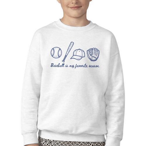 Baseball Is My Favorite Season Sports Minimalist Line Art Youth Crewneck Sweatshirt - Sportilla
