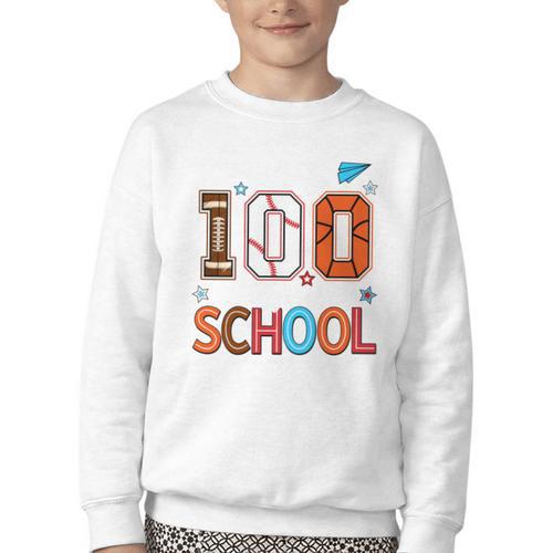 Baseball Football Basketball I Survived 100 Days Of School Youth Crewneck Sweatshirt - Sportilla