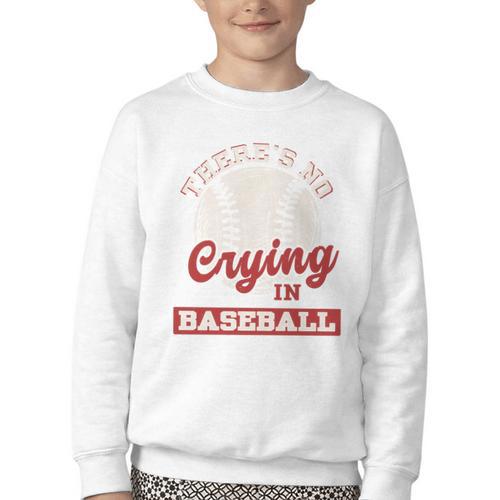 Baseball Game Day There Is No Crying In Baseball Youth Crewneck Sweatshirt - Sportilla