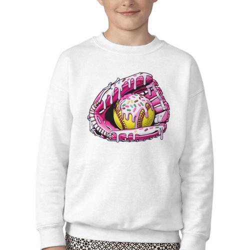 Baseball Glove Drip Shirt Ice Cream Dripping Girls Pocket Premium Youth Crewneck Sweatshirt - Sportilla
