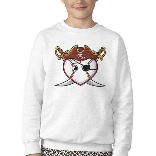 Baseball Heart Pirate Hat Crossed Swords Men Boys Kids Youth Premium Tri-Blend Youth Crewneck Sweatshirt - Sportilla