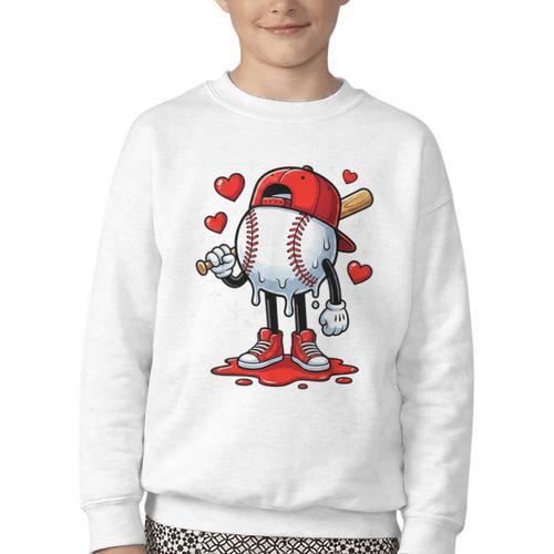 Baseball Ice Cream Drip Valentines Day Sports For Kids Boys Youth Crewneck Sweatshirt - Sportilla