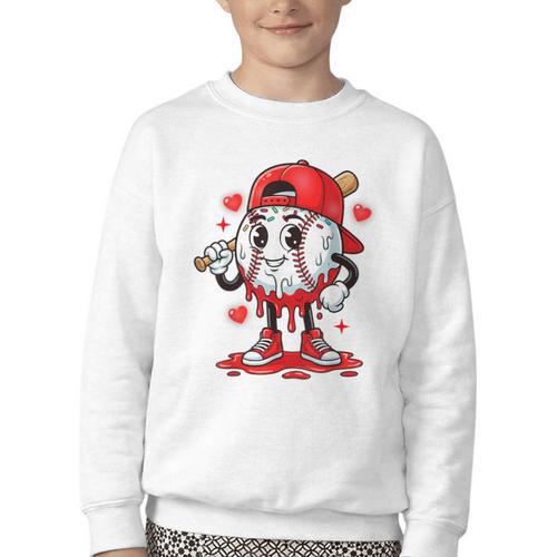 Baseball Ice Cream Valentine Dripping Game Day Men Boys Kids Youth Crewneck Sweatshirt - Sportilla