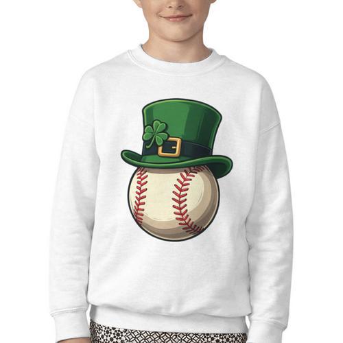 Baseball Leprechaun Hat Saint Patrick Retro Youth Crewneck Sweatshirt - Sportilla