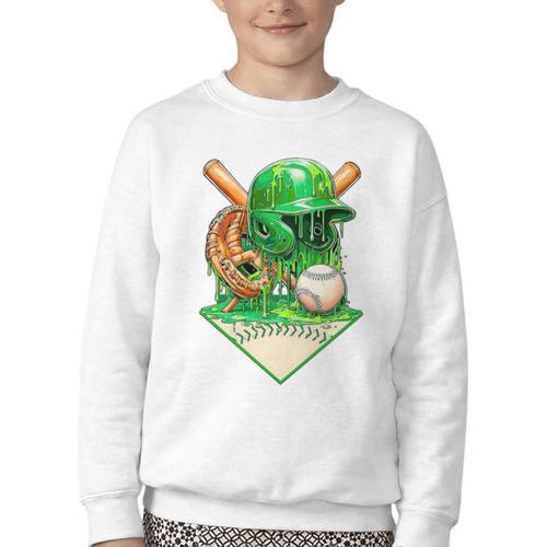 Baseball Life Style Ice Cream Drip Green Premium Tri-Blend Youth Crewneck Sweatshirt - Sportilla
