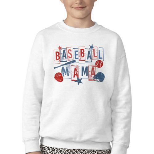 Baseball Mama Mom Mother Vintage Game Day Youth Crewneck Sweatshirt - Sportilla